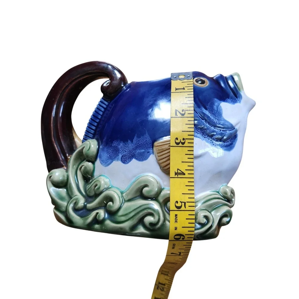 Wakiang Nouveau Majolica Fish Teapot CBK LTD 1999 Blue Collectible Decor Vintage